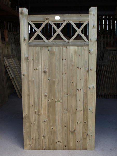 Pressure treated framed, ledged and braced TGV with lattice top gate